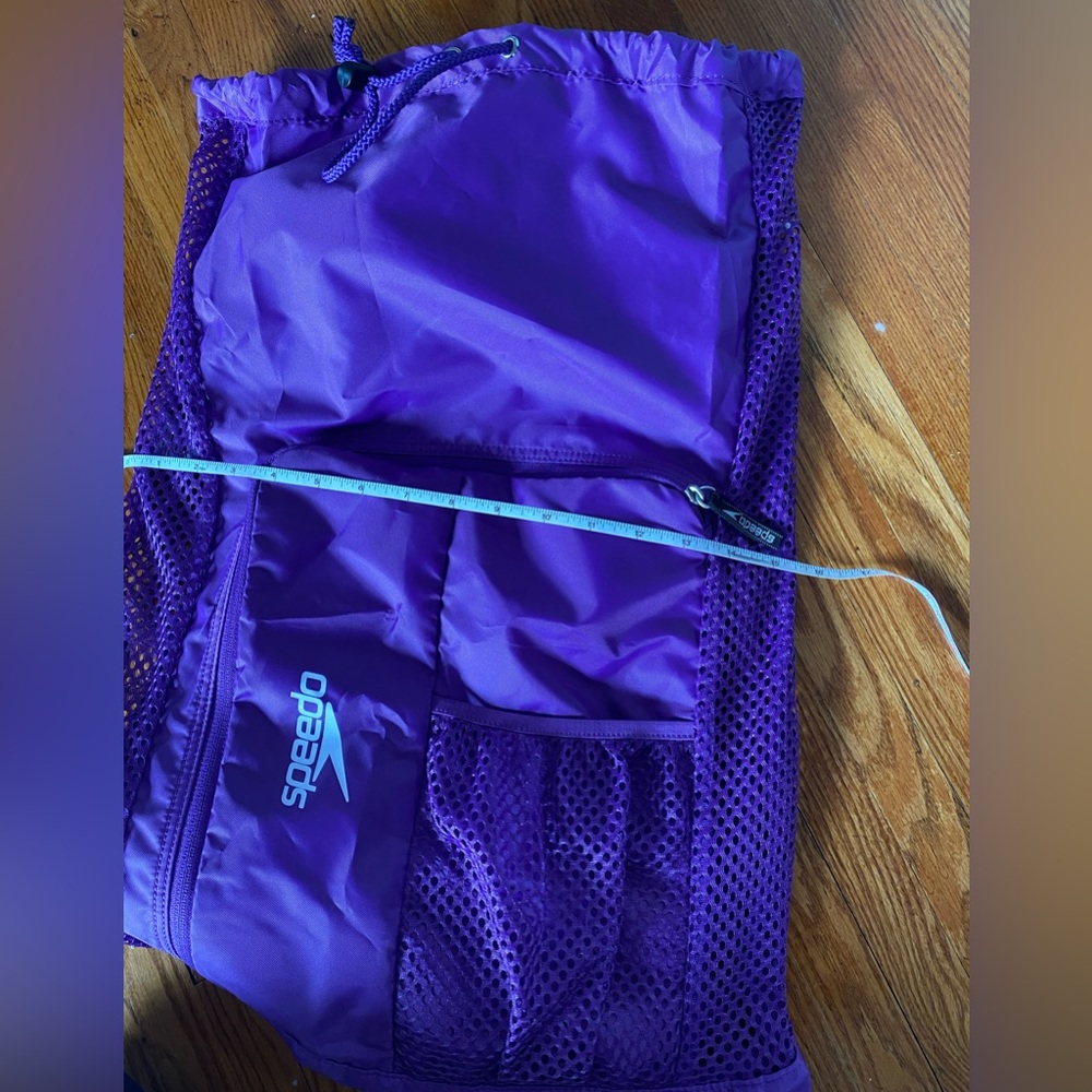 NWOT Speedo swim bag, gym backpack, mesh bag with drawstring and straps. Purple - Picture 6 of 7